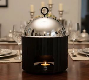 Calentadores de Comida de Esmalte y Metal de Primera Calidad, Olla Geométrica Árabe con Tapa de Media Luna, Cazuelas Decorativas para Ramadán - Product Image 3