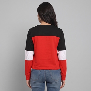 Women's Colorblock Pullover Sweatshirt <b>Long</b> <b>Sleeve</b> Round Neck Casual Loose Fit Drawstring Hem Red Black <b>White</b> <b>Top</b> Streetwear New - Product Image 3