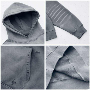 Sweat-shirts à capuche décontractés pour hommes en coton molletonné de couleur unie, coupe ample, pour l'automne, noir et gris - Product Image 5