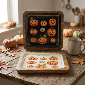 Parche de calabaza espeluznante, plato para servir esmaltado, diseño temático vibrante y festivo para Halloween - Product Image 1