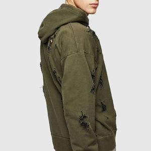 Sweat à capuche zippé personnalisé OEM pour homme, en molleton bouclette délavé style streetwear, effet délavé à l'acide, épais, avec strass - Product Image 3