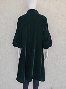 Women’s Green Velvet Dress, Short <b>Shirt</b> Puff <b>Sleeves</b> and Gold Buttons Winter Tunic <b>Shirt</b> - Product Image 5