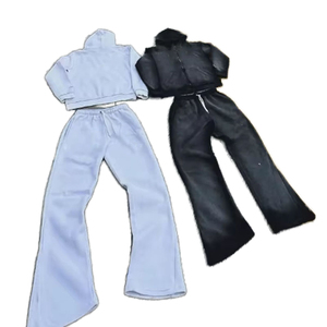 New Style Women's 2 Piece <b>Knitted</b> <b>Set</b> Hooded Crop Top With Flared Pants Solid Color Casual Loose Fit All Seasons Wear <b>Sets</b> - Product Image 1