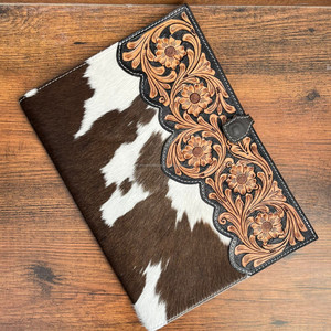 Luxury Hand Tooled <b>Leather</b> Notepad Cover A4 With <b>Document</b> Organizer for Men & Women Personalized Cowhide Portfolio With Pen Loop - Product Image 4