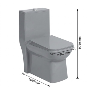 Inodoro de Cerámica Moderno de Una Pieza, Color Gris, con Doble Descarga y Diseño de Sifón S/P, Accesorio para Baño - Product Image 4