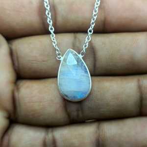 Handmade Designer Chain <b>Necklace</b> in 925 Sterling <b>Silver</b> with Oval Shape Rainbow Moonstone Fine Jewelry Anniversary Wedding Gift - Product Image 3