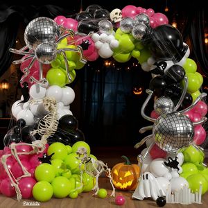 Kit Decorazioni Halloween: Arco di Palloncini 4D a Forma di Ragno Disco, Ghirlanda Metallica Nera, Rosa Caldo e Bianca - Product Image 1