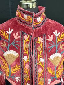 Luxury Pink Velvet Suzani <b>Embroidered</b> <b>Jacket</b> Vintage Boho Handcrafted Winter Coat Royal Floral Short <b>Jacket</b> <b>Women</b> - Product Image 2