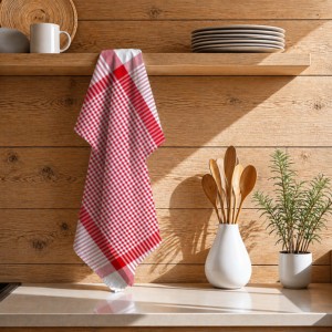 Serviettes de cuisine 100% coton à motif à carreaux, super absorbantes, en fil teint, douces et de qualité supérieure, pour Noël. - Product Image 1