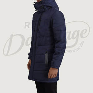 Chaqueta Larga Acolchada Azul Marino para Hombre, Parka de Invierno con Capucha, Abrigo Grueso Acolchado, Gabardina Acolchada para Exteriores - Product Image 5