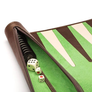 Roll-Up Leather <b>Backgammon</b> <b>Set</b> with Dice and Counters Foldable Game Board for Outdoor Party Play - Product Image 2