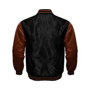 Chaqueta Varsity Premium para Hombre en Negro y Marrón con Mangas en Contraste, Cierre de Botones a Presión, Cuello de Punto Acanalado y Bolsillos Laterales - Product Image 2