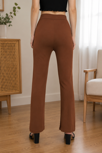 High <b>Waist</b> Straight Leg Ankle-Length Pants Women Solid Color <b>Elastic</b> <b>Waist</b> Knitted Casual Office Wear <b>Trouser</b> - Product Image 6