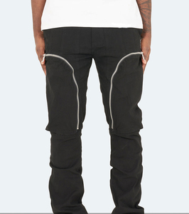 Wholesale High Quality Stacked Flare Custom Logo Twill Cotton <b>Work</b> <b>Pants</b> <b>Cargo</b> Zipper Track <b>Pants</b> for Men's - Product Image 1