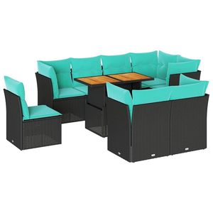 Juego de sofás de patio de ratán sintético negro de 9 piezas con cojines, muebles elegantes para exteriores - Product Image 2
