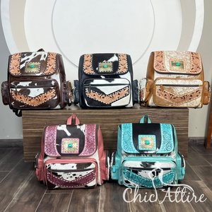 Sacs à dos pour femmes en cuir de vachette artisanal, style Super Septembre, avec pierre turquoise élégante et poignée souple, sacs de voyage - Product Image 1