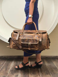 Bolsa de equipaje de viaje elegante de cuero Vintage de gran capacidad, bolsa de viaje de cuero Bolsa De noche bolsa de mano de fin de semana para hombres - Product Image 3