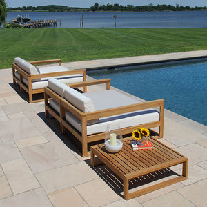 Canapé d'extérieur en teck massif de qualité supérieure avec coussins résistants aux intempéries pour l'hôtellerie et l'utilisation au bord de la piscine - Product Image 2