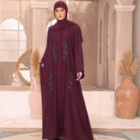 Robe longue ample en polyester pour femme, couleur unie, col rond, manches longues, style Abaya, broderie perlée, style Moyen-Orient