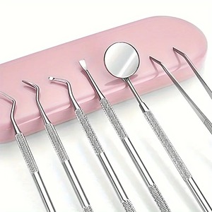 Kit de Soins Dentaires Professionnel Manuel - Nettoyeur de Langue et Outils Dentaires en Acier Inoxydable avec Poignée Ergonomique, Miroir Buccal et Étui de Voyage - Product Image 1