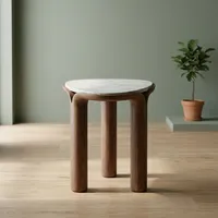 Table basse moderne en bois massif avec plateau en marbre blanc, ronde, à trois pieds, faite à la main, écologique, facile à nettoyer, pour le salon