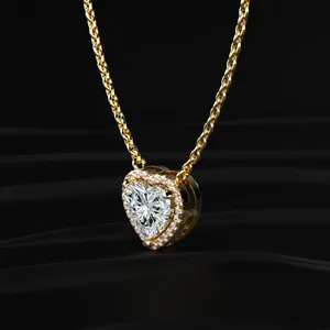 Collier pendentif en forme de cœur tendance avec halo de diamants, plaqué or, diamant précieux, bijou romantique, cadeau pour un anniversaire - Product Image 3
