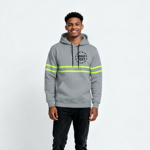 Sudadera con Capucha Personalizada para Hombre, Gris, de Alta Visibilidad, Transpirable, de Secado Rápido, Antiencogimiento, Talla Grande, con Rayas Reflectantes, Ropa de Trabajo de Seguridad, de Algodón - Product Image 1