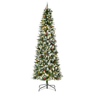 7.5 ft Pre-Lit Snow Dipped Artificial Christmas Tree 350 LED <b>Lights</b> Realistic <b>Branches</b> Pine Cones Red Berries Christmas Tree - Product Image 2