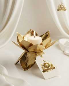Handmade Hammered Gold Lotus Flower Tea Light Candle Holder Rustic Metal <b>Tealight</b> Stand Home Decor - Product Image 1