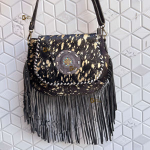 Nuevo Bolso de Mano Metálico con Flecos de Piel y Pelo, Bolso Bandolera de Piel con Flecos, Bolsos de Piel con Pelo para Fiesta, Bolso de Mano para Mujer - Product Image 1