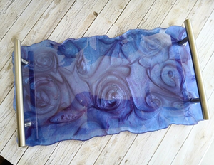 Luxury Abstract Resin Art Serving Tray with Handles, Handmade Modern Coffee <b>Table</b> <b>Vanity</b> Tray By Perfect Enterprises - Product Image 2