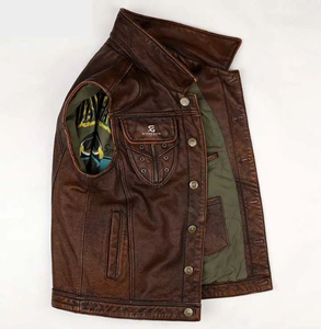 Men's Premium <b>Leather</b> <b>Vest</b> Wholesale Adults OEM ODM Custom Biker Motorcycle Jacket Sleeveless Casual Outerwear 2026 - Product Image 2