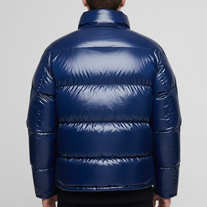 <b>Men's</b> Blue Cotton Shell <b>Long</b> Camouflage <b>Puffer</b> Jacket with Stand Collar Windproof Winter Casual <b>Coat</b> Regular Fit Zipper Closure - Product Image 5
