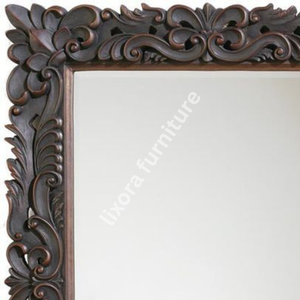 Handmade Wooden <b>Wall</b> <b>Mirror</b> <b>Rectangular</b> Traditional Frame Ornate Floral Scroll Carving Brown - Product Image 3