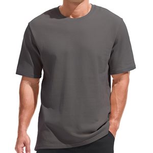 Camiseta de punto de manga corta con cuello redondo para hombre, color gris oscuro, color sólido, ropa informal - Product Image 2