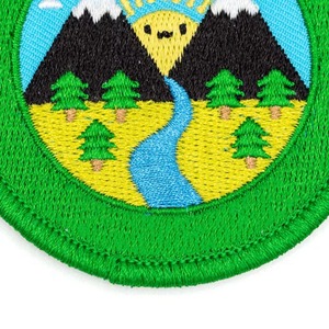 Eco-Friendly Circular Embroidered Nonwoven Felt <b>Patch</b> with Mountain Landscape Design Handmade <b>Sew</b>-<b>On</b> Fabric Badge Green Border - Product Image 5
