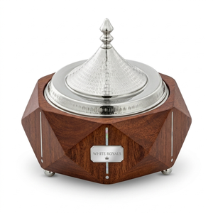 Marmite isotherme à double paroi en acier inoxydable, avec coque extérieure en bois à facettes, design moderne, pour service buffet et plats chauds - Product Image 1