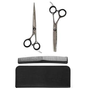 Ensemble de ciseaux de barbier professionnels en acier inoxydable avec manche en céramique et lame de rasoir pour la coupe de cheveux, utilisation en salon de coiffure - Product Image 1
