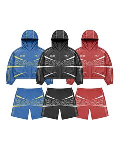 Ensemble de survêtement streetwear personnalisé 2 pièces, coupe-vent réfléchissant 3M, respirant, léger, en nylon, avec sweat à capuche et pantalon de jogging - Product Image 1