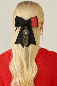 Pince à cheveux de Noël perlée dorée avec ornements, motif artisanal, accessoire de cheveux de fête fait main pour femme - Product Image 4