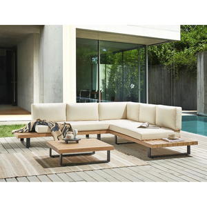 Sofá Esquinero de Jardín con Mesa para 4 Personas MYKONOS, Madera de Teca Sólida con Tablero de Partículas, Diseño para Mano Derecha - Product Image 3