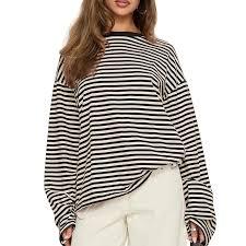 Striped plus size t shirt breathable anti pilling <b>top</b> outfit Womens casual long sleeve <b>patchwork</b> - Product Image 3