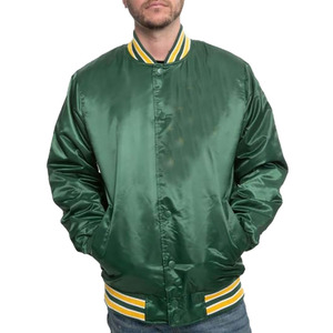 Blouson bomber en satin vert pour homme, coupe classique, col rabattu, couleur unie, vêtement décontracté pour l'automne - Product Image 6