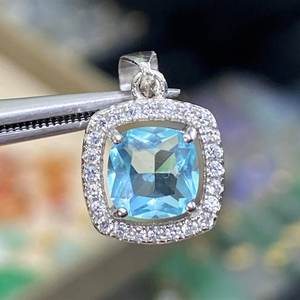Colgante de Plata de Ley con Topacio Blanco Aguamarina, Gema de Corte Cojín, Joyería de Piedra de Nacimiento de Marzo - Product Image 3