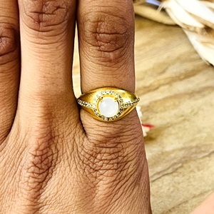 Latest Unique Quartz Gold <b>Ring</b> Boho Brass <b>Rings</b> For Women 18k Plated Halo Band Vintage <b>Statement</b> Jewelry for Wholesale/OEM/ODM - Product Image 5