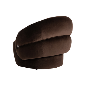 Modern Contemporary Swivel Lounge Chair Solid Teak Premium Velvet Upholstered Curved Barrel Design Deep Comfortable Seat - Product Image 4