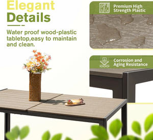 Modern Convertible 6-Piece Outdoor Dining Set with Rectangle Steel Frame <b>Wood</b> <b>Top</b> <b>Table</b> & 6 Chairs for Hotel & Patio Use - Product Image 3