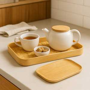 Bandeja Rectangular de Bambú Hecha a Mano, Estilo Boho, Ligera, Apta para Alimentos, con Borde Elevado |   Bandeja de Servicio a la Habitación para Restaurantes/Hoteles | - Product Image 5