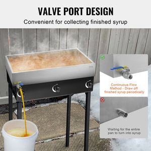 22.4 Gallon Maple Syrup Evaporator Pan 325 Cups 8.8oz Capacity Flat Outdoor <b>Cookware</b> with 1 Valve and 3 Heating Methods - Product Image 6
