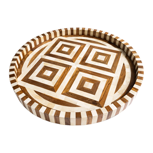 Plateau de service de cuisine moderne fait main, style antique, en bois décoratif avec incrustations de os d'Inde - Product Image 1